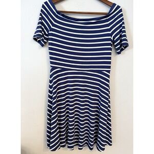 WHBM Dress Womens Small Knit Off Shoulder Fit & Flare Dress‎ Blue